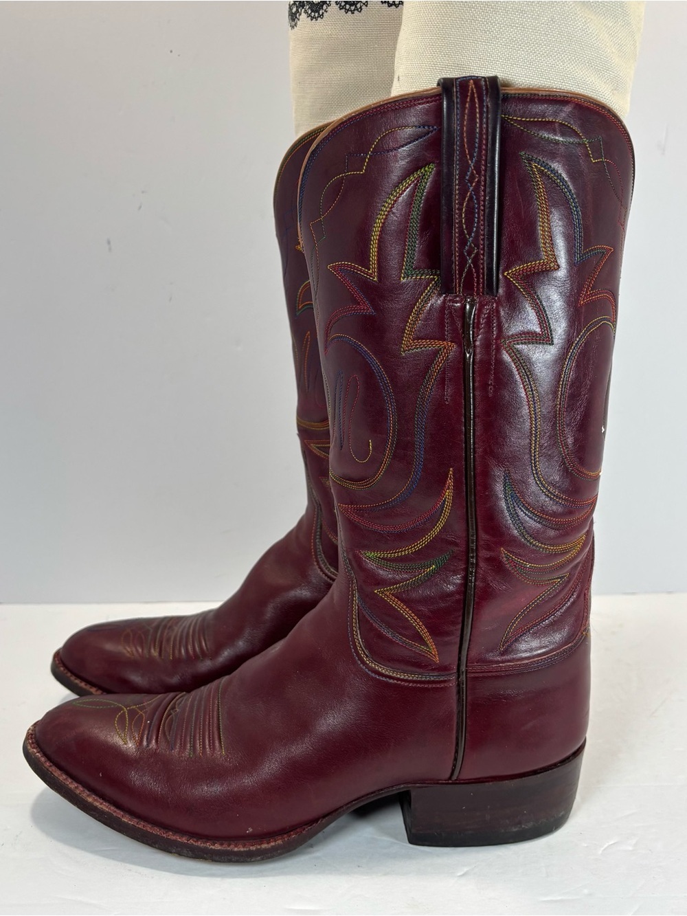 Vtg Littles Boot Company Women’s Custom Leather Boots Sz 7 Burgandy Embroidered